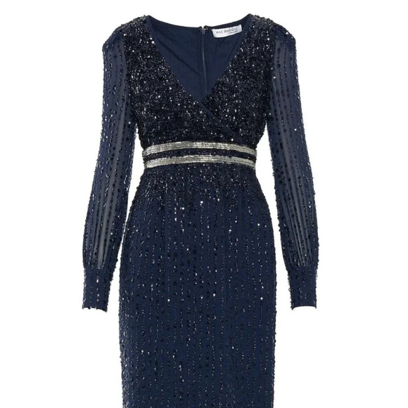 Mac Duggal Sequin Long Sleeve Midi Cocktail Dress in Midnight Blue. Sz: 14 - Picture 3 of 16